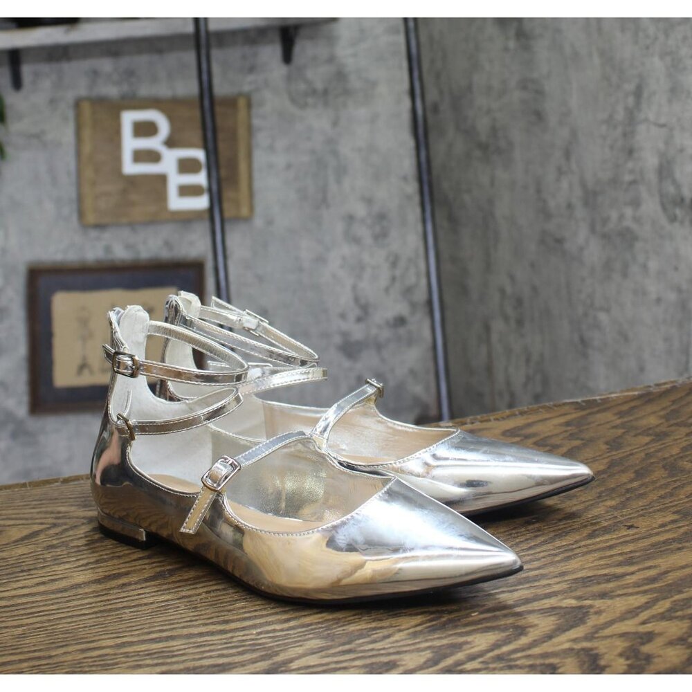 INC International Concepts Womens Valan Triple-Strapped Flats Silver Gray 7.5M